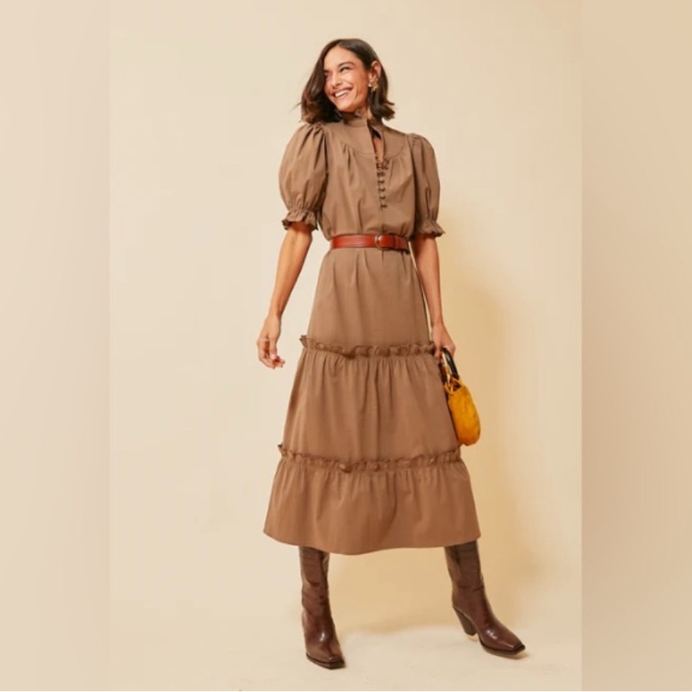 Pomander Place Brown Tiered Midi Dress small